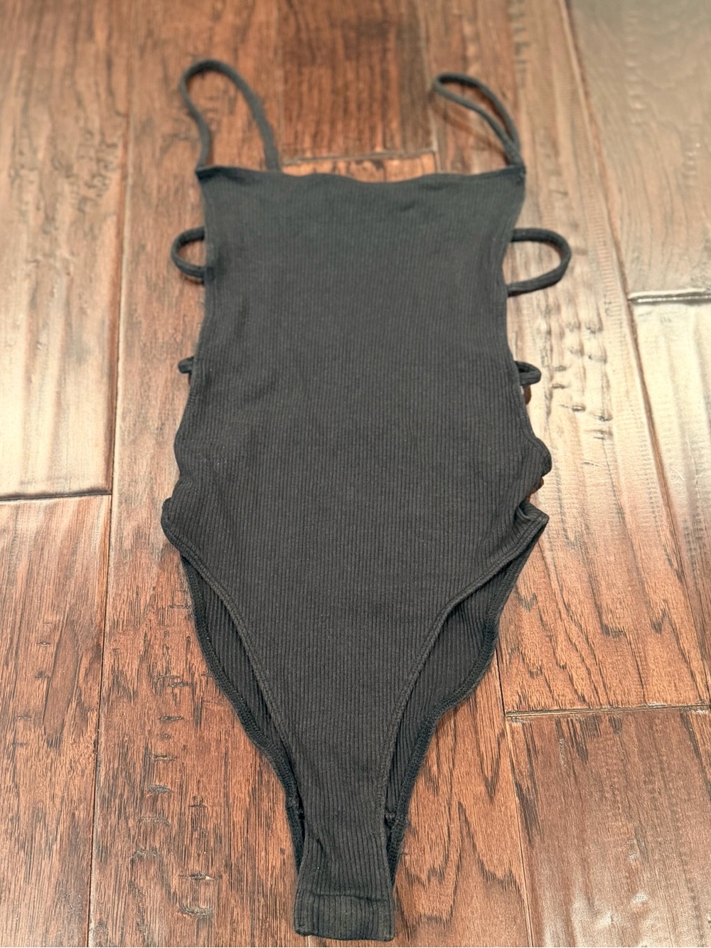 Black Ribbed Strappy Bodysuit